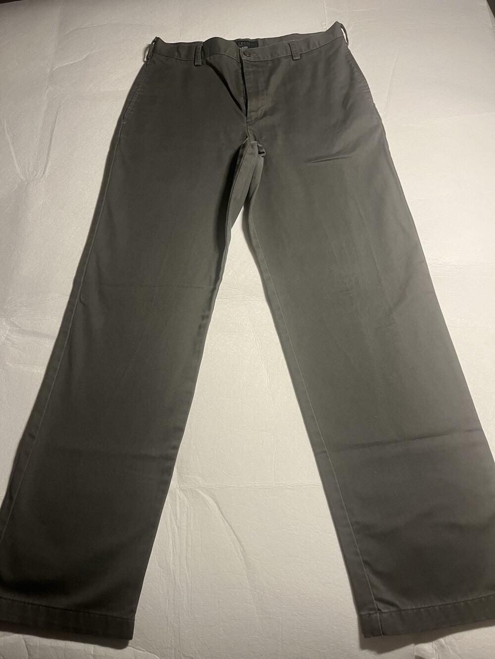 IZOD American Chino Mens 34x34 Gray Straight Fit Flat Front Pants